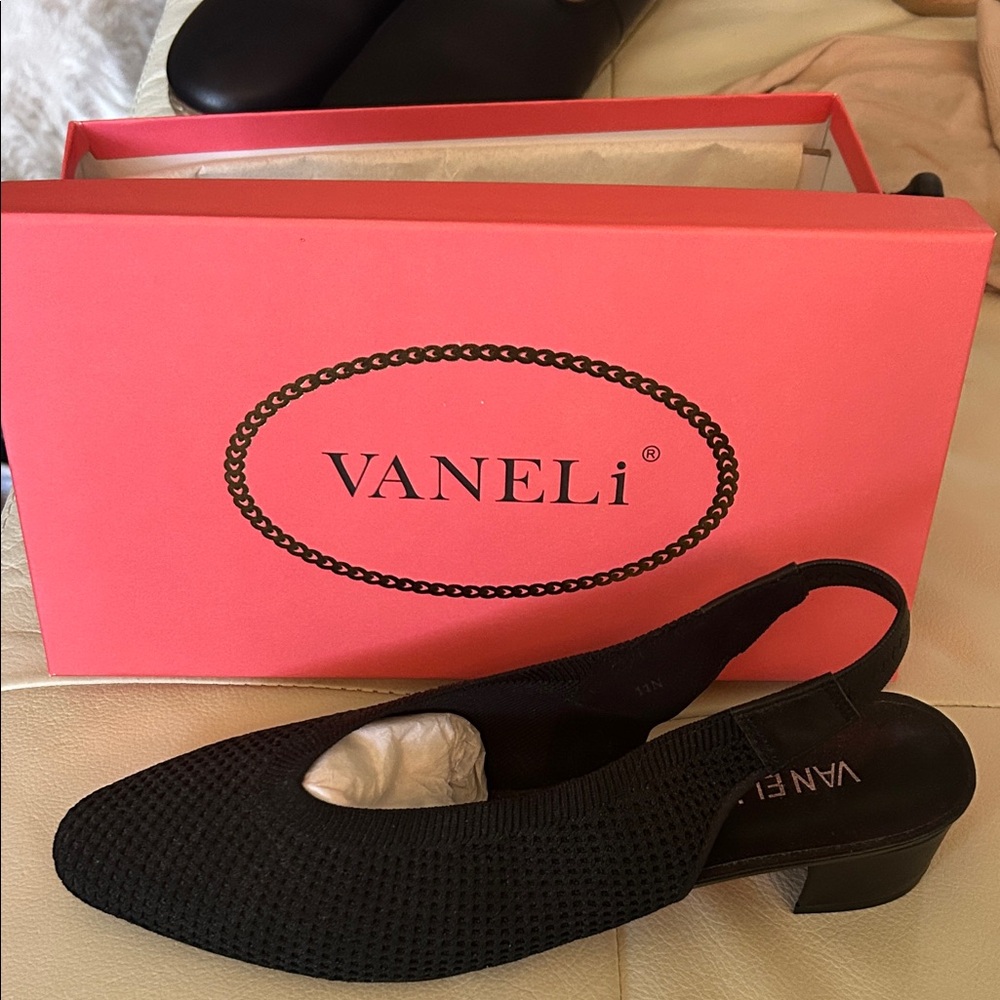Vaneli Black Textured Slingback Heels